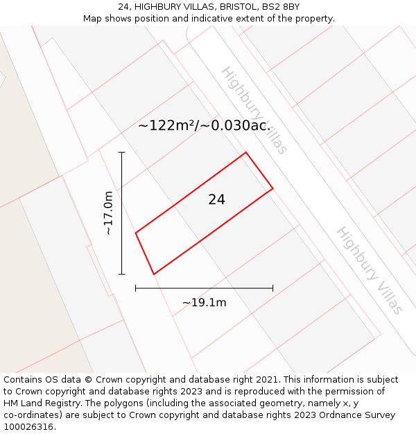 24, HIGHBURY VILLAS, BRISTOL, BS2 8BY: Plot and title map