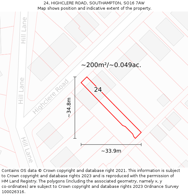 24, HIGHCLERE ROAD, SOUTHAMPTON, SO16 7AW: Plot and title map