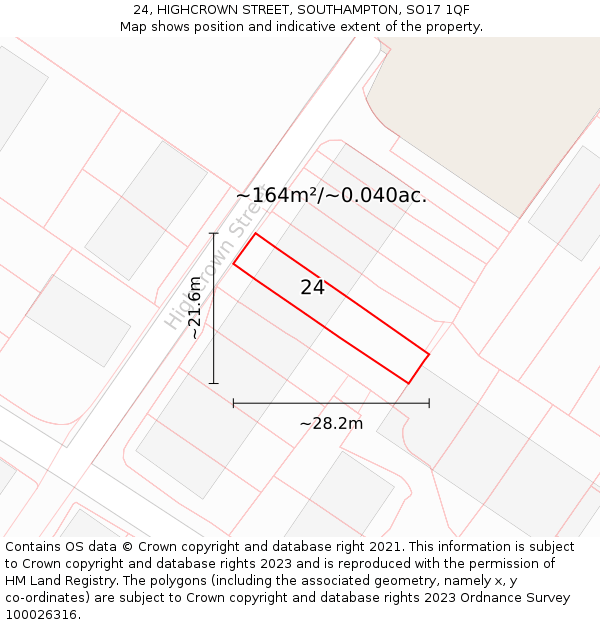 24, HIGHCROWN STREET, SOUTHAMPTON, SO17 1QF: Plot and title map