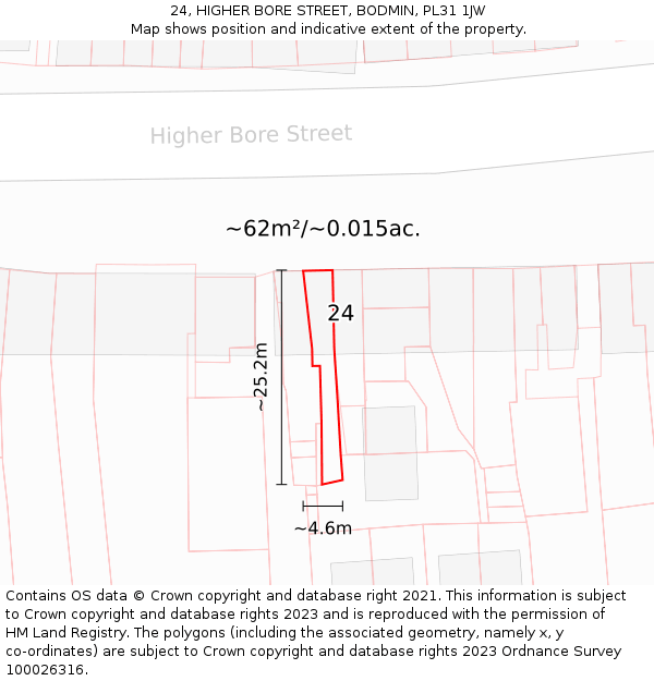 24, HIGHER BORE STREET, BODMIN, PL31 1JW: Plot and title map