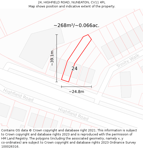 24, HIGHFIELD ROAD, NUNEATON, CV11 4PL: Plot and title map