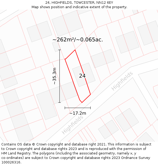 24, HIGHFIELDS, TOWCESTER, NN12 6EY: Plot and title map