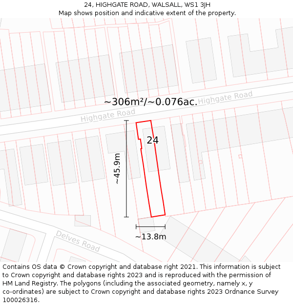 24, HIGHGATE ROAD, WALSALL, WS1 3JH: Plot and title map
