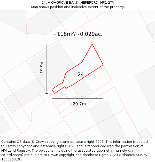 24, HIGHGROVE BANK, HEREFORD, HR1 2TA: Plot and title map