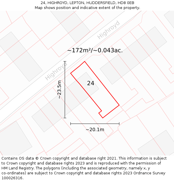 24, HIGHROYD, LEPTON, HUDDERSFIELD, HD8 0EB: Plot and title map