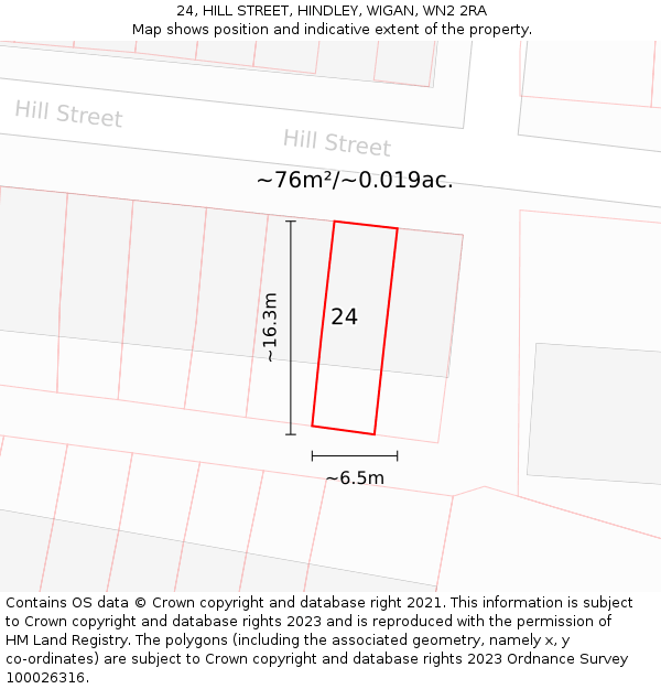 24, HILL STREET, HINDLEY, WIGAN, WN2 2RA: Plot and title map