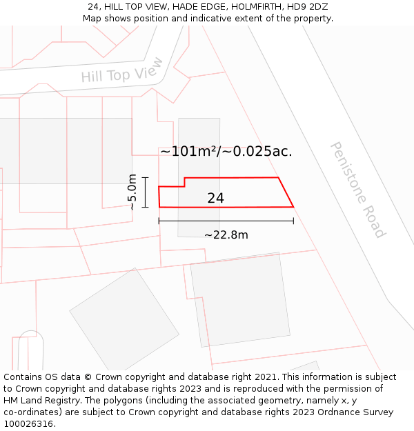 24, HILL TOP VIEW, HADE EDGE, HOLMFIRTH, HD9 2DZ: Plot and title map