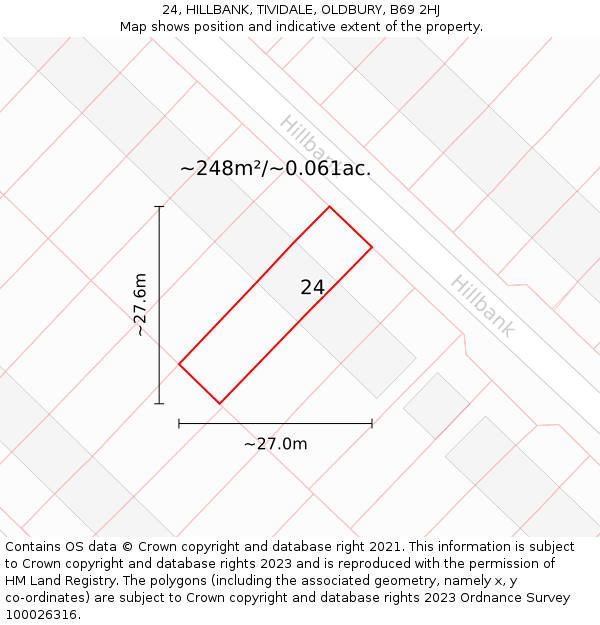 24, HILLBANK, TIVIDALE, OLDBURY, B69 2HJ: Plot and title map