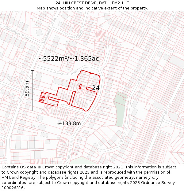24, HILLCREST DRIVE, BATH, BA2 1HE: Plot and title map