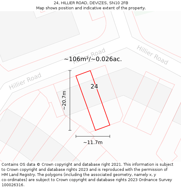 24, HILLIER ROAD, DEVIZES, SN10 2FB: Plot and title map