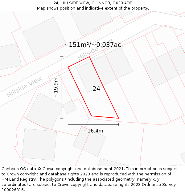 24, HILLSIDE VIEW, CHINNOR, OX39 4DE: Plot and title map