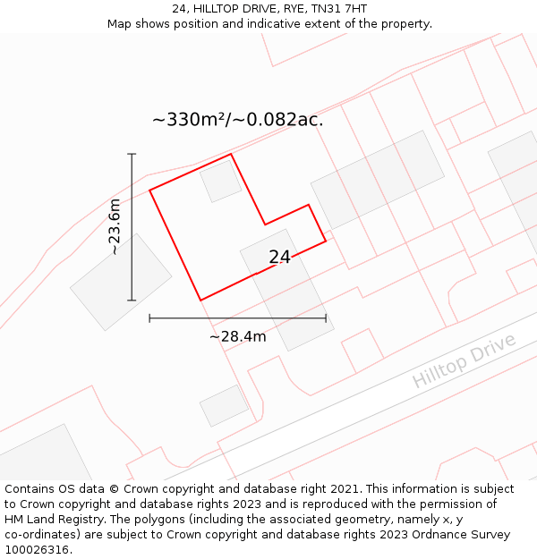 24, HILLTOP DRIVE, RYE, TN31 7HT: Plot and title map