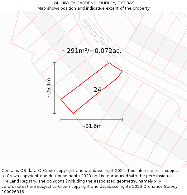 24, HIMLEY GARDENS, DUDLEY, DY3 3AS: Plot and title map
