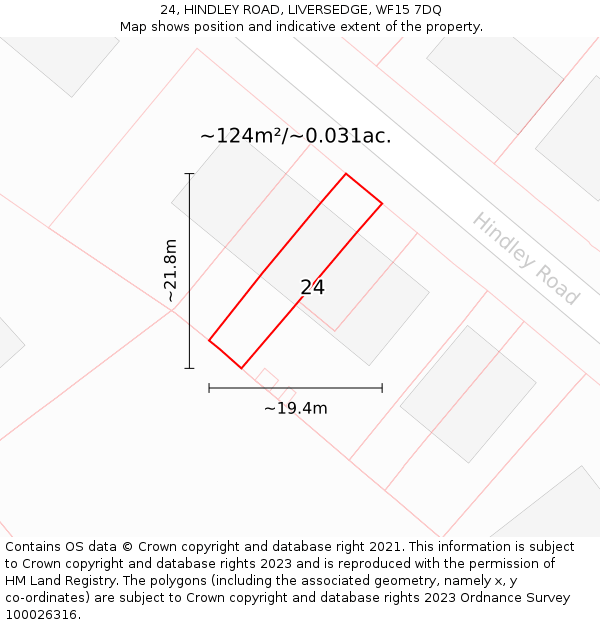 24, HINDLEY ROAD, LIVERSEDGE, WF15 7DQ: Plot and title map