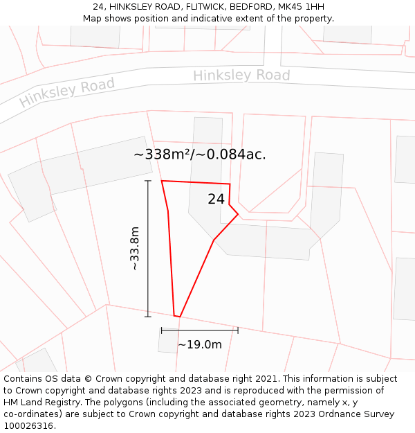 24, HINKSLEY ROAD, FLITWICK, BEDFORD, MK45 1HH: Plot and title map