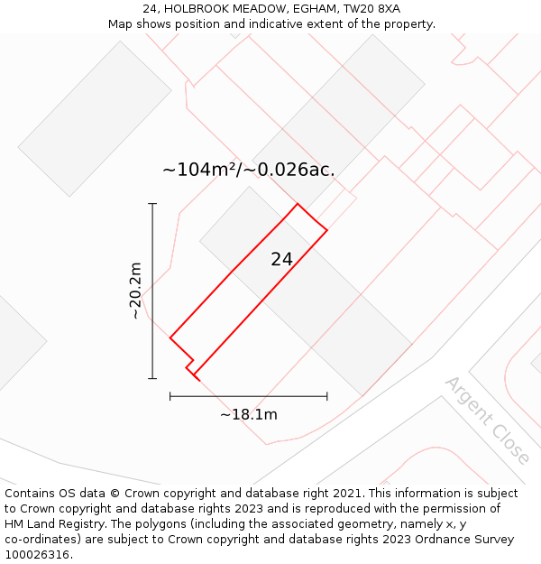 24, HOLBROOK MEADOW, EGHAM, TW20 8XA: Plot and title map