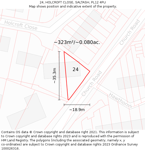 24, HOLCROFT CLOSE, SALTASH, PL12 4PU: Plot and title map