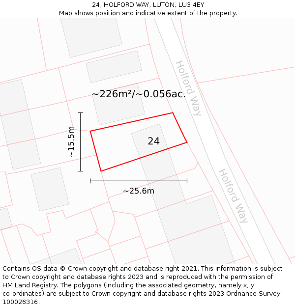 24, HOLFORD WAY, LUTON, LU3 4EY: Plot and title map