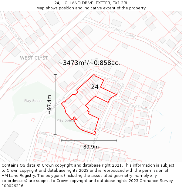 24, HOLLAND DRIVE, EXETER, EX1 3BL: Plot and title map