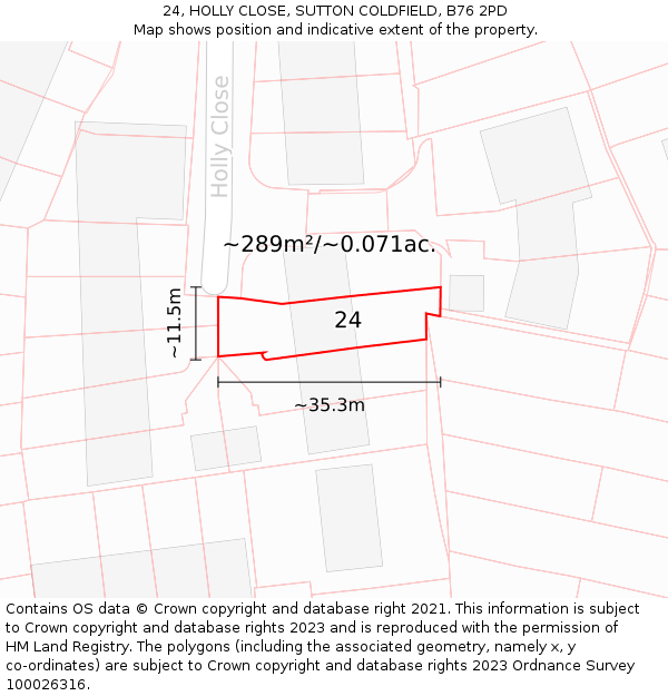 24, HOLLY CLOSE, SUTTON COLDFIELD, B76 2PD: Plot and title map