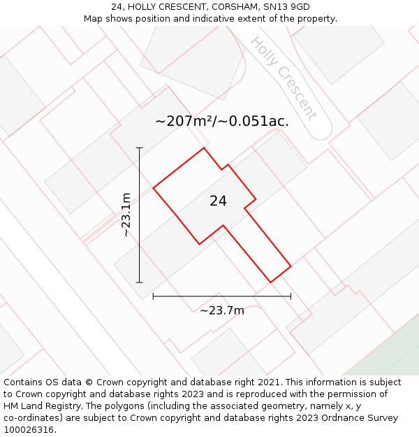 24, HOLLY CRESCENT, CORSHAM, SN13 9GD: Plot and title map