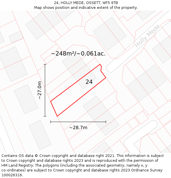24, HOLLY MEDE, OSSETT, WF5 9TB: Plot and title map