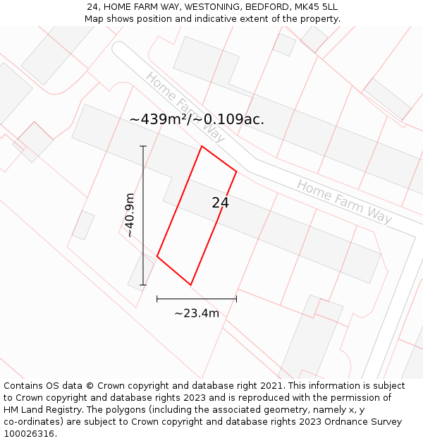 24, HOME FARM WAY, WESTONING, BEDFORD, MK45 5LL: Plot and title map