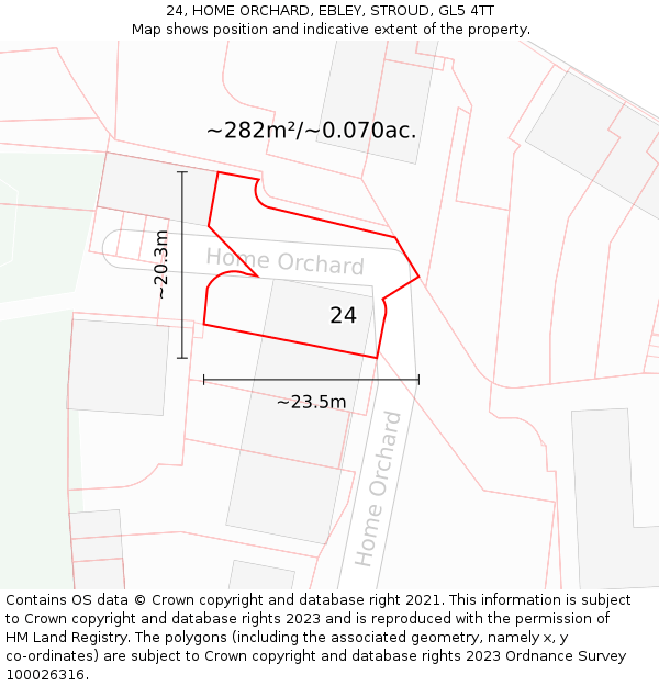 24, HOME ORCHARD, EBLEY, STROUD, GL5 4TT: Plot and title map