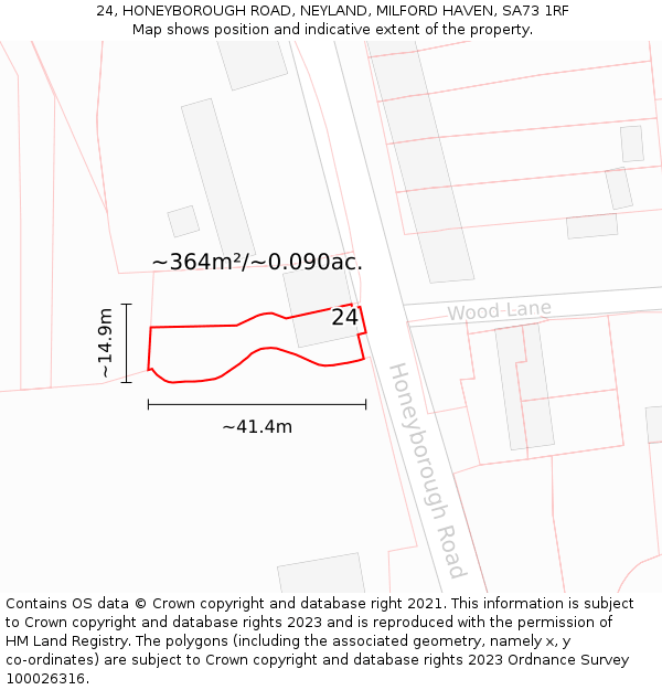 24, HONEYBOROUGH ROAD, NEYLAND, MILFORD HAVEN, SA73 1RF: Plot and title map