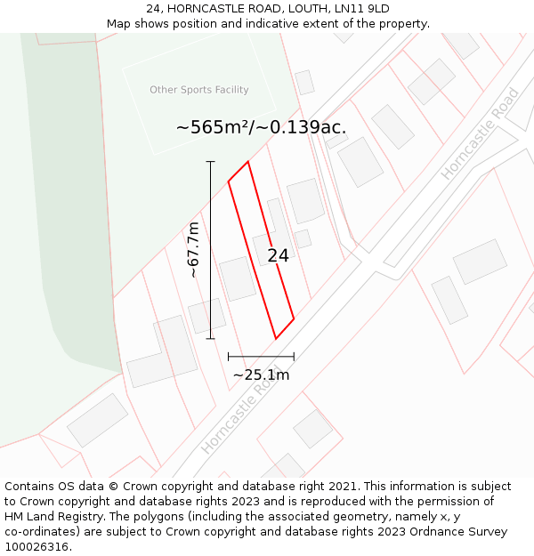 24, HORNCASTLE ROAD, LOUTH, LN11 9LD: Plot and title map