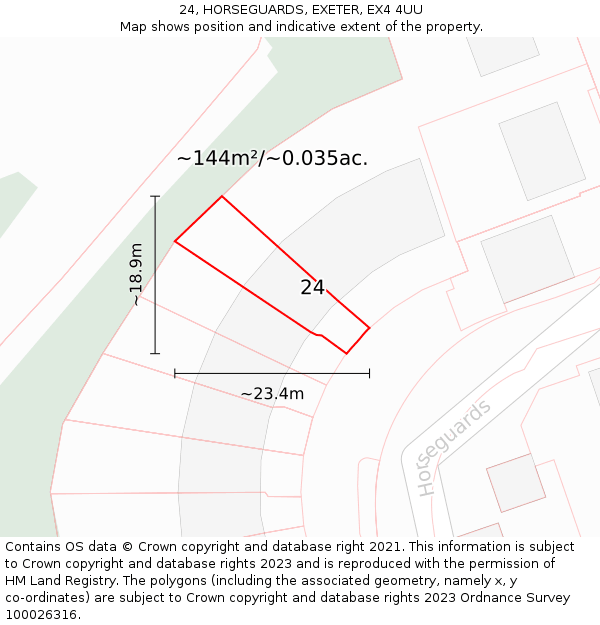 24, HORSEGUARDS, EXETER, EX4 4UU: Plot and title map