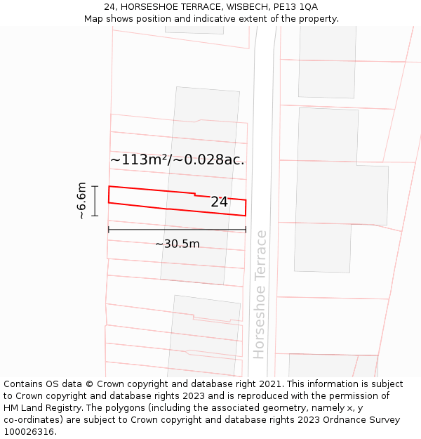 24, HORSESHOE TERRACE, WISBECH, PE13 1QA: Plot and title map