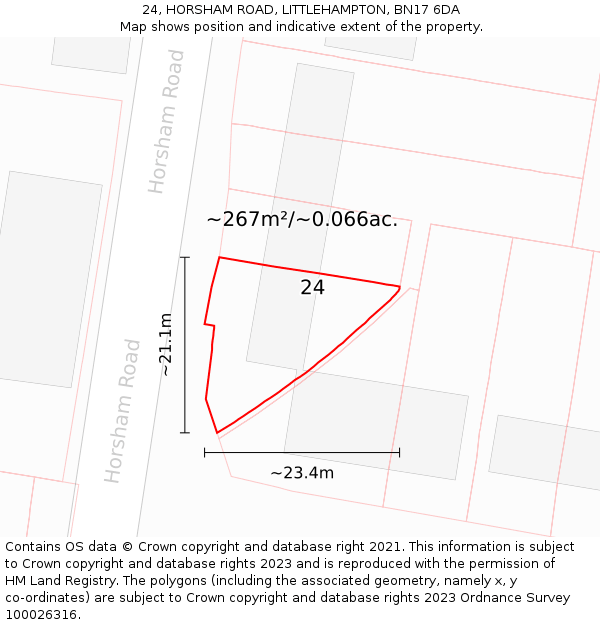 24, HORSHAM ROAD, LITTLEHAMPTON, BN17 6DA: Plot and title map