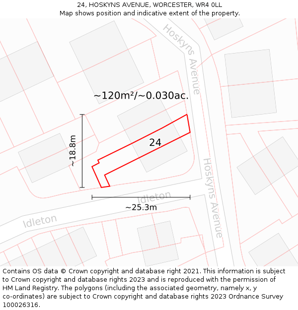 24, HOSKYNS AVENUE, WORCESTER, WR4 0LL: Plot and title map