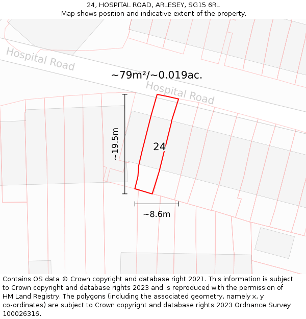 24, HOSPITAL ROAD, ARLESEY, SG15 6RL: Plot and title map