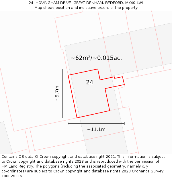 24, HOVINGHAM DRIVE, GREAT DENHAM, BEDFORD, MK40 4WL: Plot and title map