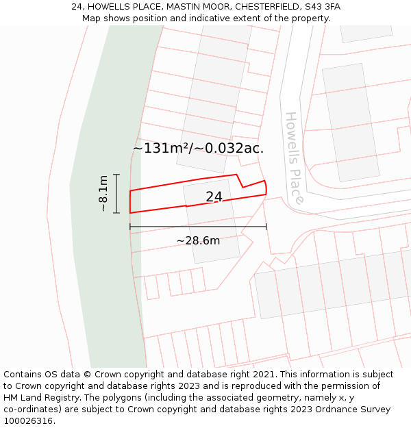 24, HOWELLS PLACE, MASTIN MOOR, CHESTERFIELD, S43 3FA: Plot and title map