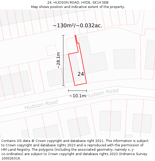 24, HUDSON ROAD, HYDE, SK14 5EB: Plot and title map