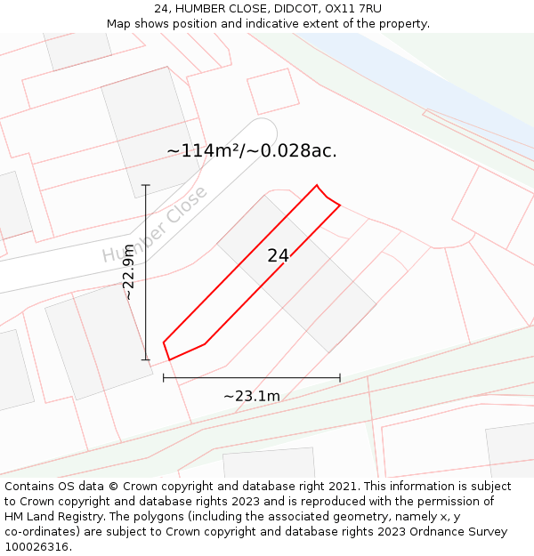 24, HUMBER CLOSE, DIDCOT, OX11 7RU: Plot and title map