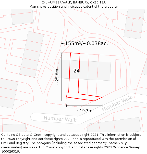 24, HUMBER WALK, BANBURY, OX16 1EA: Plot and title map