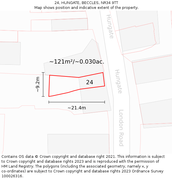 24, HUNGATE, BECCLES, NR34 9TT: Plot and title map