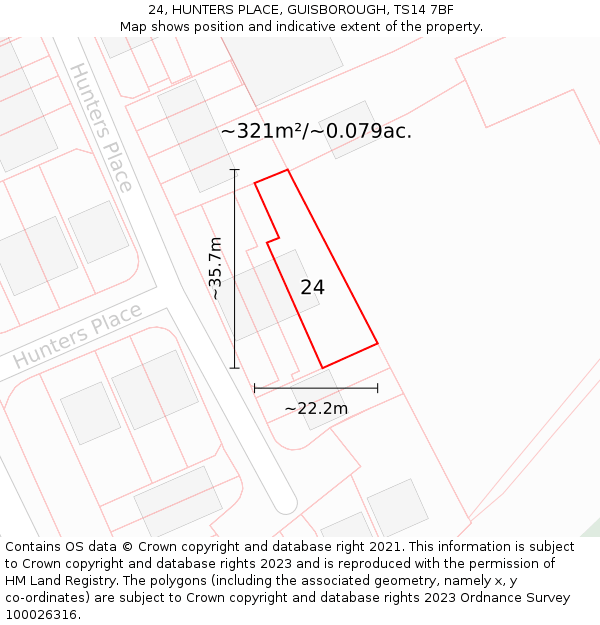 24, HUNTERS PLACE, GUISBOROUGH, TS14 7BF: Plot and title map