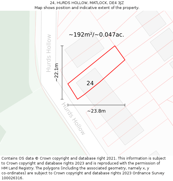 24, HURDS HOLLOW, MATLOCK, DE4 3JZ: Plot and title map