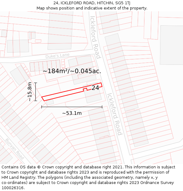 24, ICKLEFORD ROAD, HITCHIN, SG5 1TJ: Plot and title map