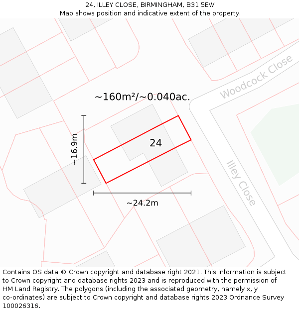24, ILLEY CLOSE, BIRMINGHAM, B31 5EW: Plot and title map