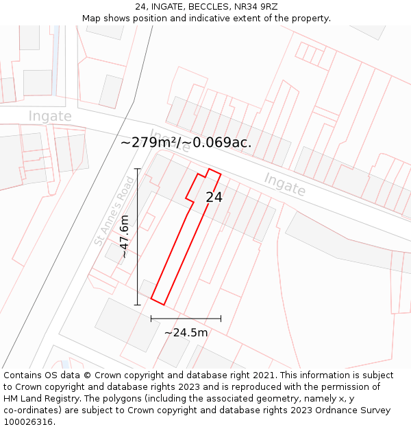 24, INGATE, BECCLES, NR34 9RZ: Plot and title map