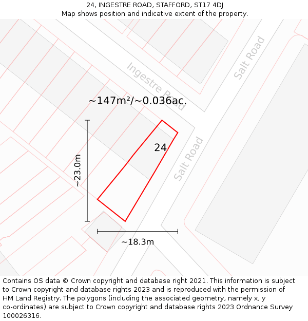24, INGESTRE ROAD, STAFFORD, ST17 4DJ: Plot and title map