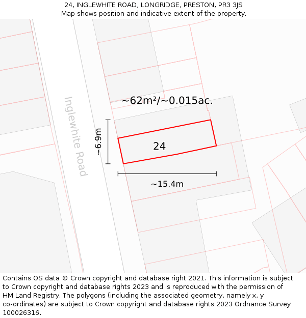 24, INGLEWHITE ROAD, LONGRIDGE, PRESTON, PR3 3JS: Plot and title map