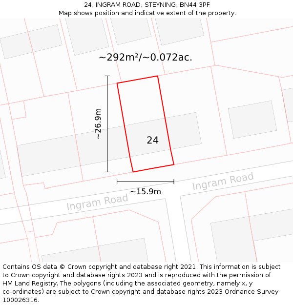 24, INGRAM ROAD, STEYNING, BN44 3PF: Plot and title map