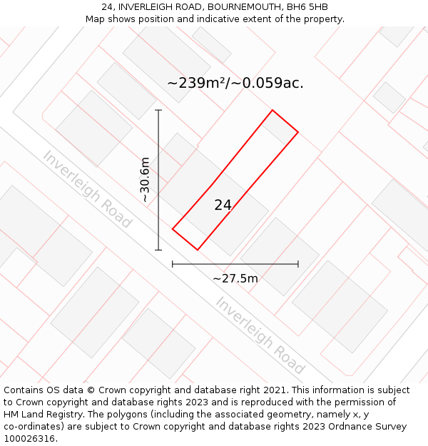 24, INVERLEIGH ROAD, BOURNEMOUTH, BH6 5HB: Plot and title map